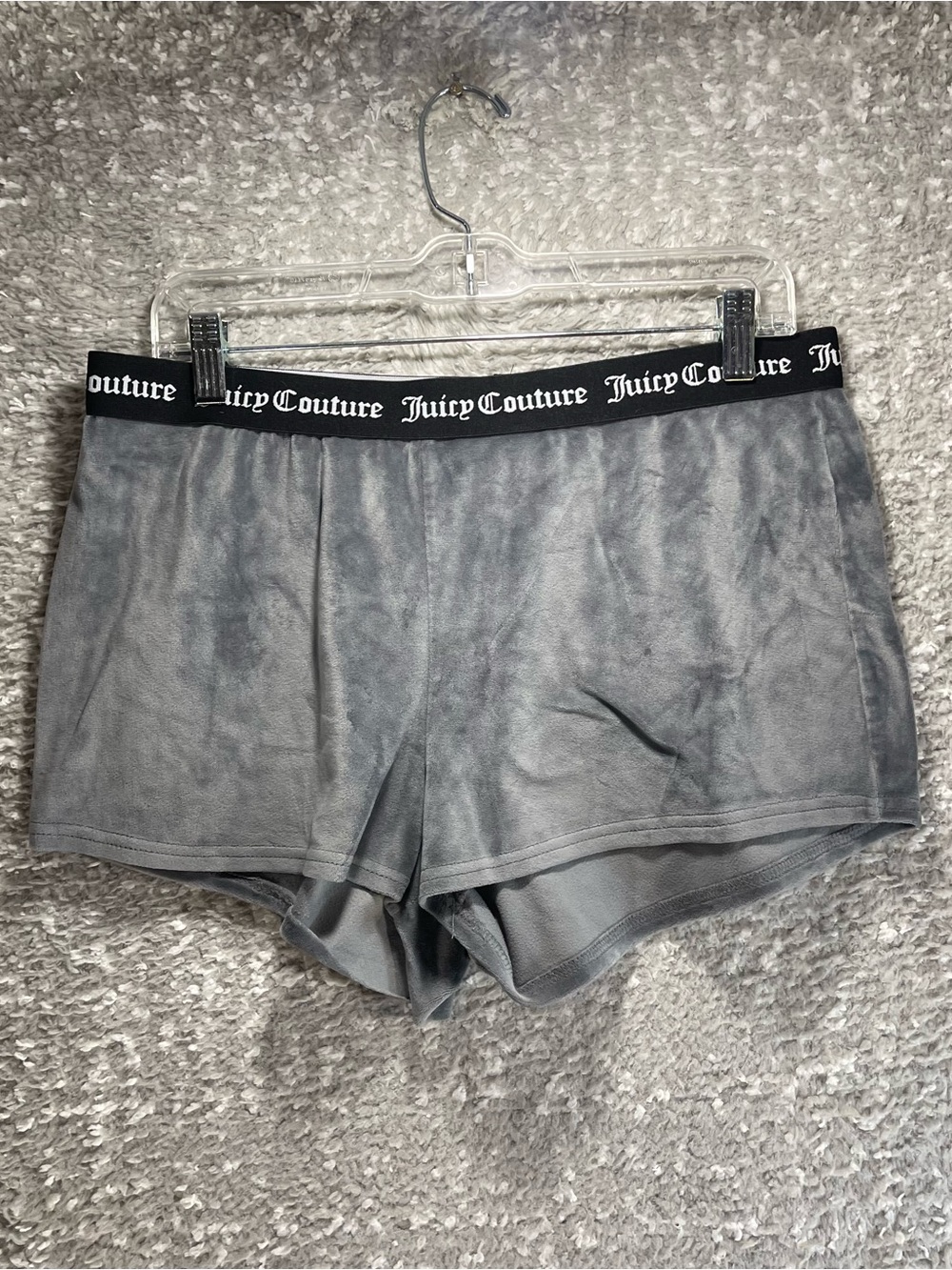 Juicy Couture Gray Velour Sleep Shorts Womens Ultra Soft Embellished Logo Size L